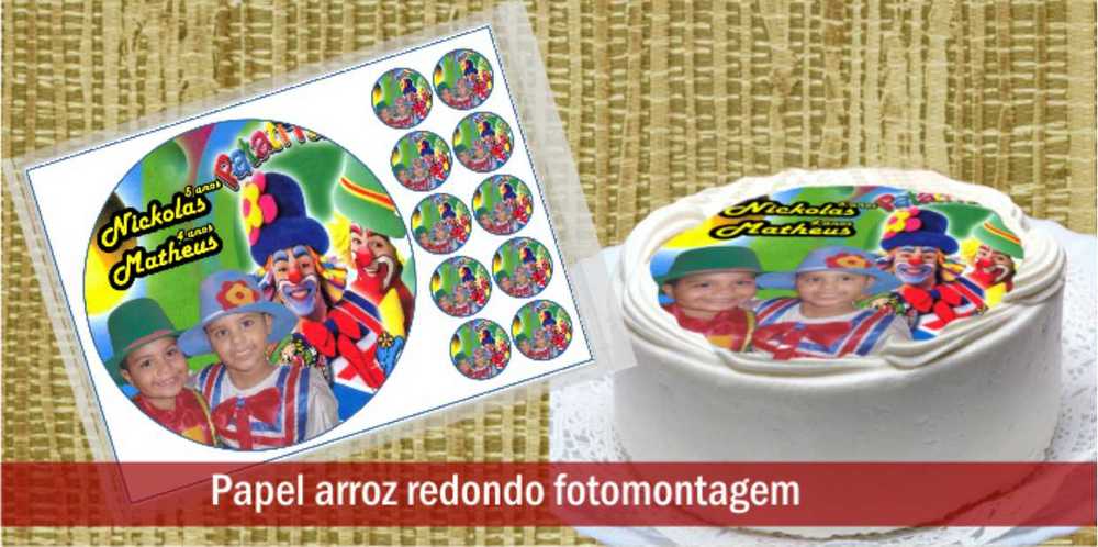 PAPEL ARROZ REDONDO COM FOTOMONTAGEM